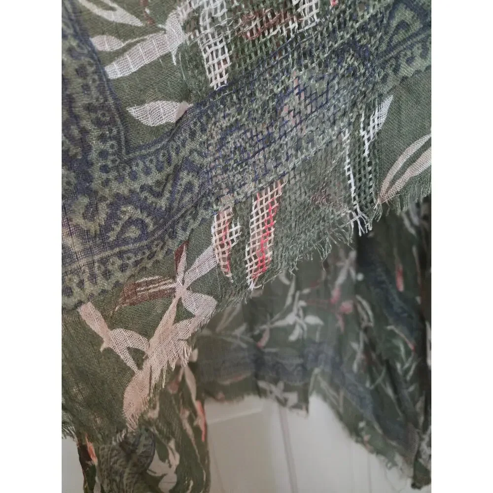 American Eagle Floral Burnout Mesh Kimono Cardigan in Olive Green